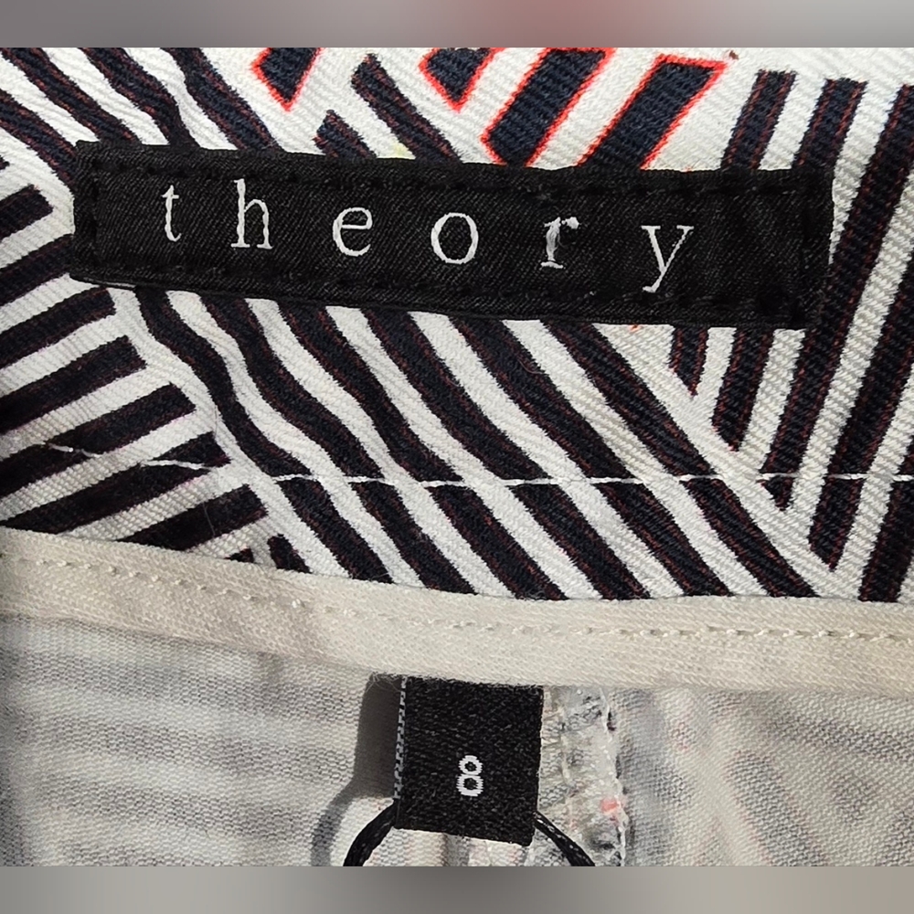 Theory Rochely Denim Bourgeois Print Cropped Pants Size 8 - Picture 7 of 10
